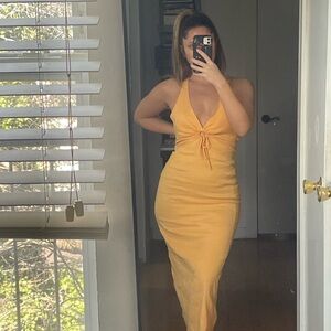 Yellow summer linen style halter dress